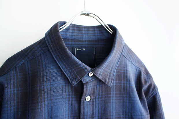 Menaswhile Flannel Check Shirt JacketのBlueの襟の画像