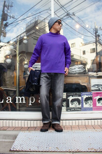 YONETOMI NEW BASIC GARMENT DYED T-SHIRT MOCK NECK 95-242-014 