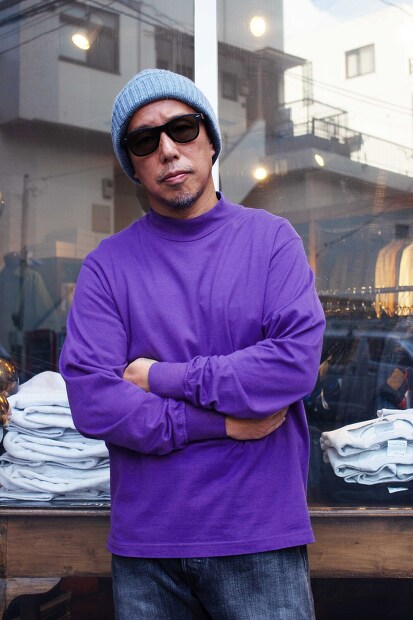 YONETOMI NEW BASIC GARMENT DYED T-SHIRT MOCK NECK 95-242-014 