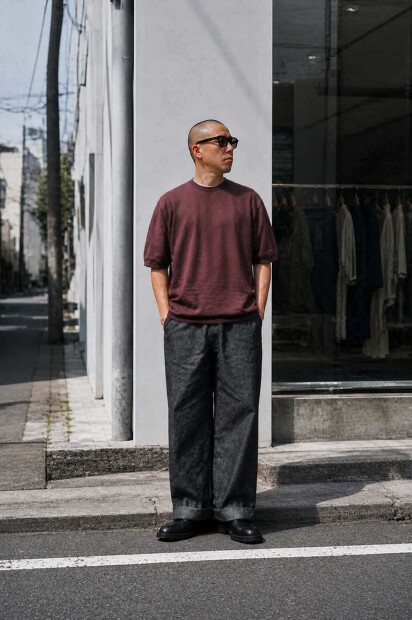 STILL BY HAND KN03262 コットンリネン半袖ニット メンズ 着用 コーディネート 日本製 サマーニット 通販 LAMPA