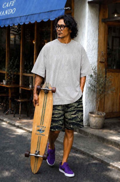 A VONTADE FATIGUE SHORTS VTD-0357-PT2 タイガーカモ ファティーグショーツ メンズ 東京カジュアル コットンリップストップ ショートパンツ 着用画像