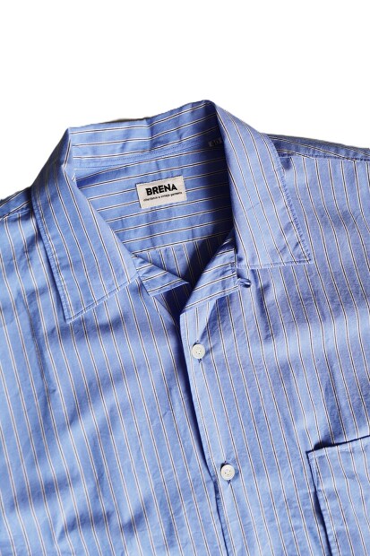 BRENA × LAMPA別注 Thomas Mason 80年代デッドストック生地使用 ストライプオープンカラー半袖シャツ Blaze Vintage Especially Made for Lampa