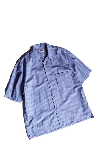 BRENA × LAMPA別注 Thomas Mason 80年代デッドストック生地使用 ストライプオープンカラー半袖シャツ Blaze Vintage Especially Made for Lampa