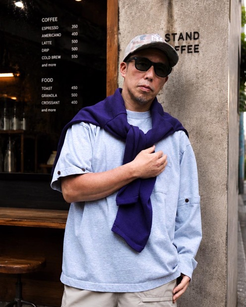 MODMNT DETACHABLE L/S TEE 着脱袖仕様 ハイゲージ天竺カットソー グレー 着用画像