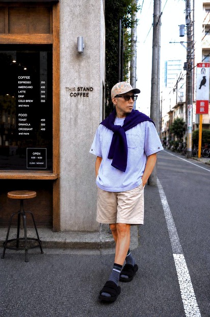 MODMNT DETACHABLE L/S TEE 着脱袖仕様 ハイゲージ天竺カットソー グレー 着用画像