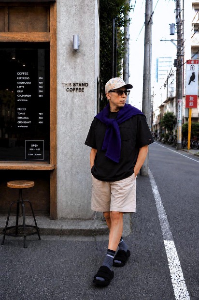 MODMNT DETACHABLE L/S TEE 着脱袖仕様 ハイゲージ天竺カットソー ブラック 着用画像