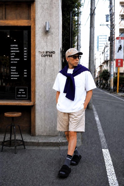 MODMNT DETACHABLE L/S TEE 着脱袖仕様 ハイゲージ天竺カットソー ホワイト 着用画像
