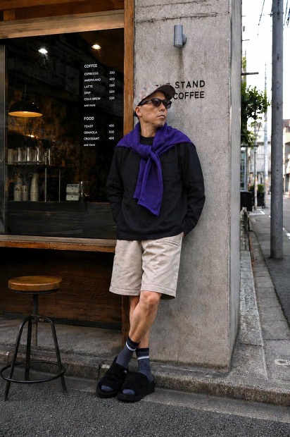 MODMNT DETACHABLE L/S TEE 着脱袖仕様 ハイゲージ天竺カットソー ブラック 着用画像