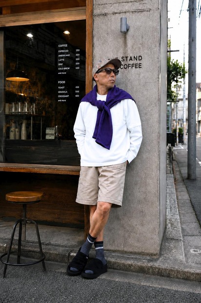 MODMNT DETACHABLE L/S TEE 着脱袖仕様 ハイゲージ天竺カットソー ホワイト 着用画像