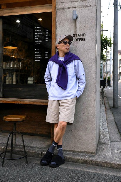 MODMNT DETACHABLE L/S TEE 着脱袖仕様 ハイゲージ天竺カットソー グレー 着用画像