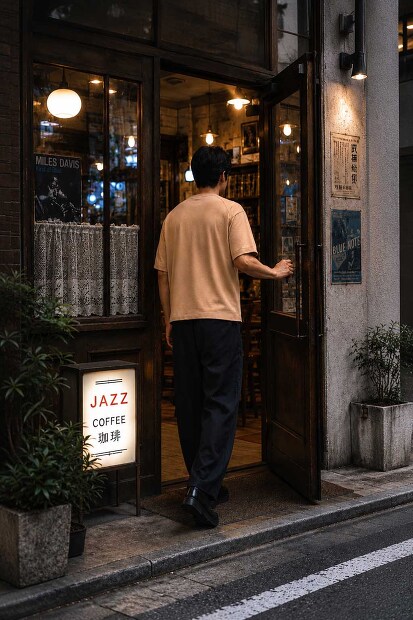 STILL BY HAND KN02262 和紙ニット半袖 メンズ 日本製 着用画像