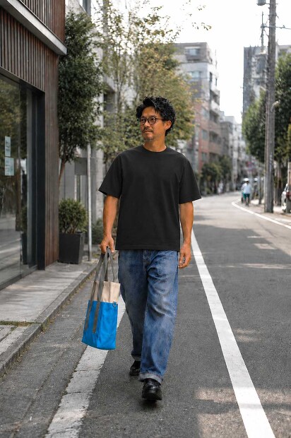 YONETOMI RIGID SEA ISLAND COTTON YOKO-MARUDO KNIT TEE 着用画像