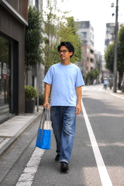 YONETOMI RIGID SEA ISLAND COTTON YOKO-MARUDO KNIT TEE 着用画像