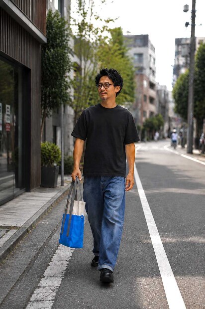 YONETOMI RIGID SEA ISLAND COTTON YOKO-MARUDO KNIT TEE 着用画像