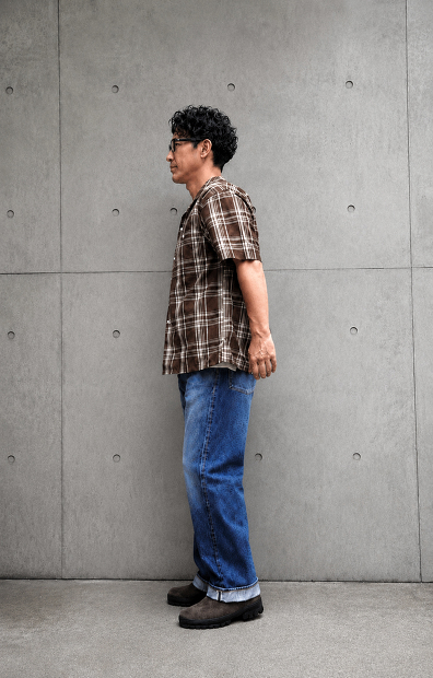 A VONTADE ITALIAN COLLAR SHIRTS SS -CHECK BROAD ClLOTH- VTD-0398-SH 着用画像