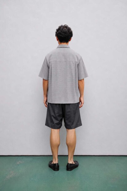 MANUAL ALPHABET C/SILK GINGHAM S/S OPEN COLLAR SHT MA-S-839