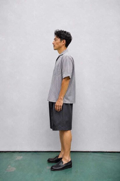 MANUAL ALPHABET C/SILK GINGHAM S/S OPEN COLLAR SHT MA-S-839