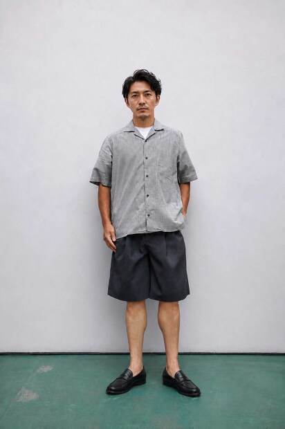 MANUAL ALPHABET C/SILK GINGHAM S/S OPEN COLLAR SHT MA-S-839