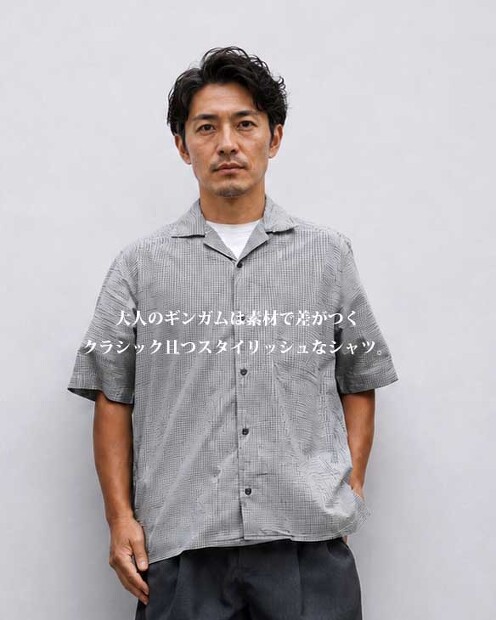 MANUAL ALPHABET C/SILK GINGHAM S/S OPEN COLLAR SHT MA-S-839