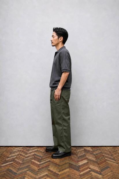 MANUAL ALPHABET ALL TIME COTTON COMPACT YARN POLO MA-K-048 着用画像
