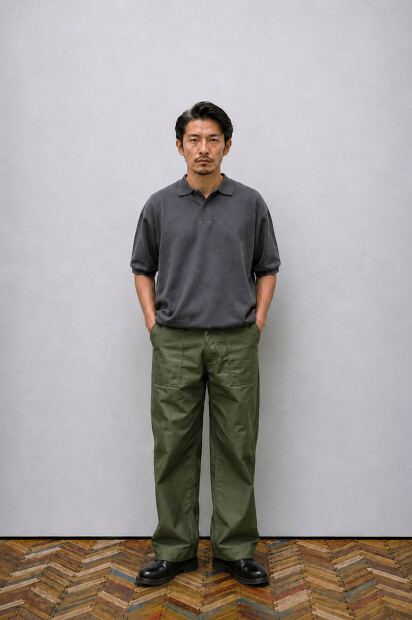 MANUAL ALPHABET ALL TIME COTTON COMPACT YARN POLO MA-K-048 着用画像