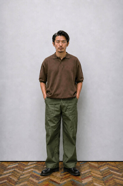 MANUAL ALPHABET ALL TIME COTTON COMPACT YARN POLO MA-K-048 着用画像