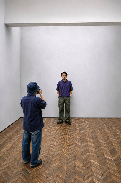 MANUAL ALPHABET ALL TIME COTTON COMPACT YARN POLO MA-K-048 着用画像