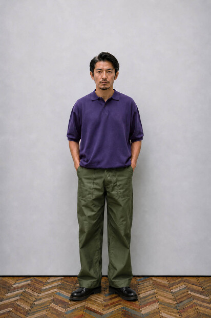 MANUAL ALPHABET ALL TIME COTTON COMPACT YARN POLO MA-K-048 着用画像