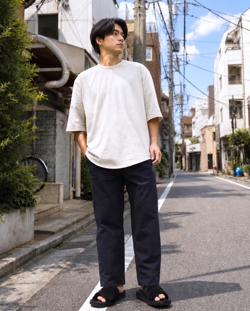 PERS PROJECTS RILEY Q/S C/N TEEのc着用画像 