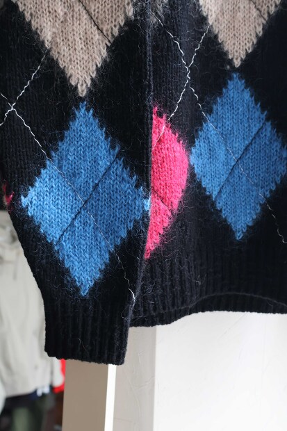 COOHEM STITCHED ARGYLE KNIT PULLOVER 13-264-015